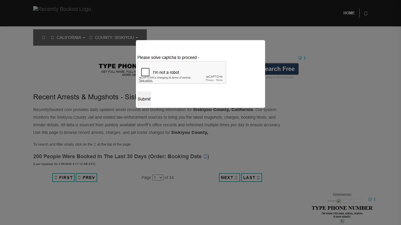 Siskiyou County, California Mugshots RecentlyBooked.com
