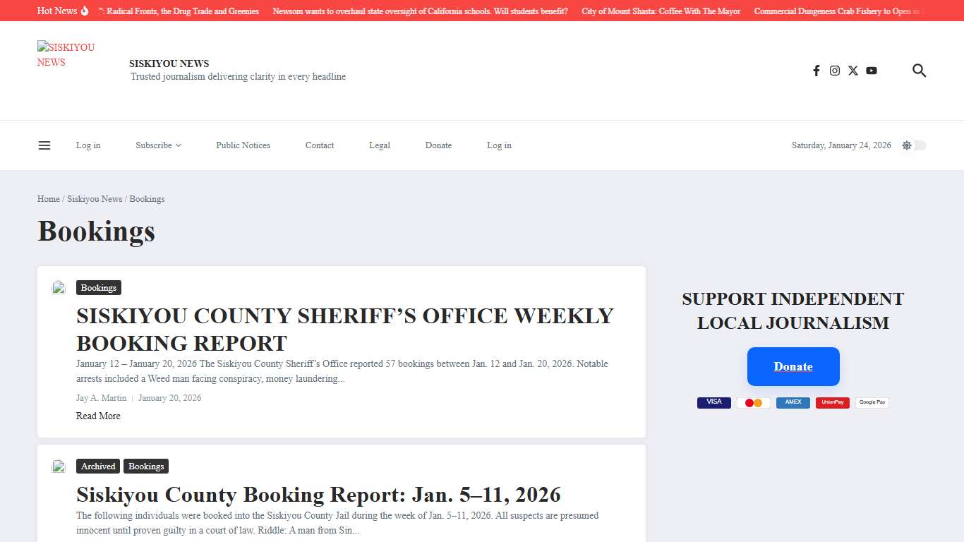 Bookings – SISKIYOU NEWS